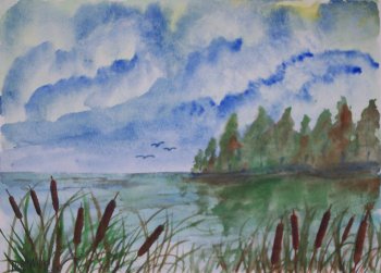 cattails 3 still life watercolor painting
