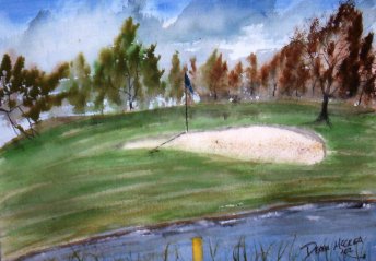 golf course watercolor painting
