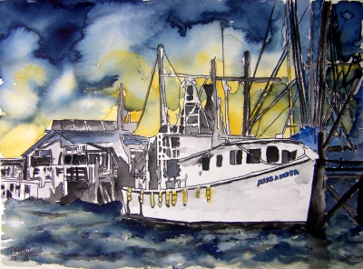 boat watercolor painting