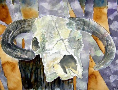 cow skull cowboy art painting