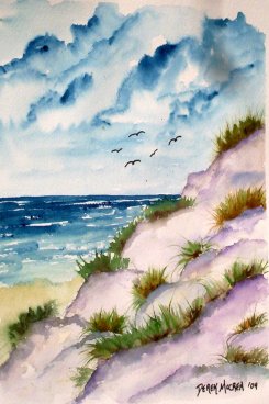 sand dunes seascape aceo watercolor painting