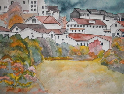 watercolor italian landscape city painting