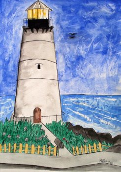 modern lighthouse watercolor painting