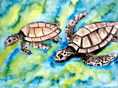 pair of sea turtles painting